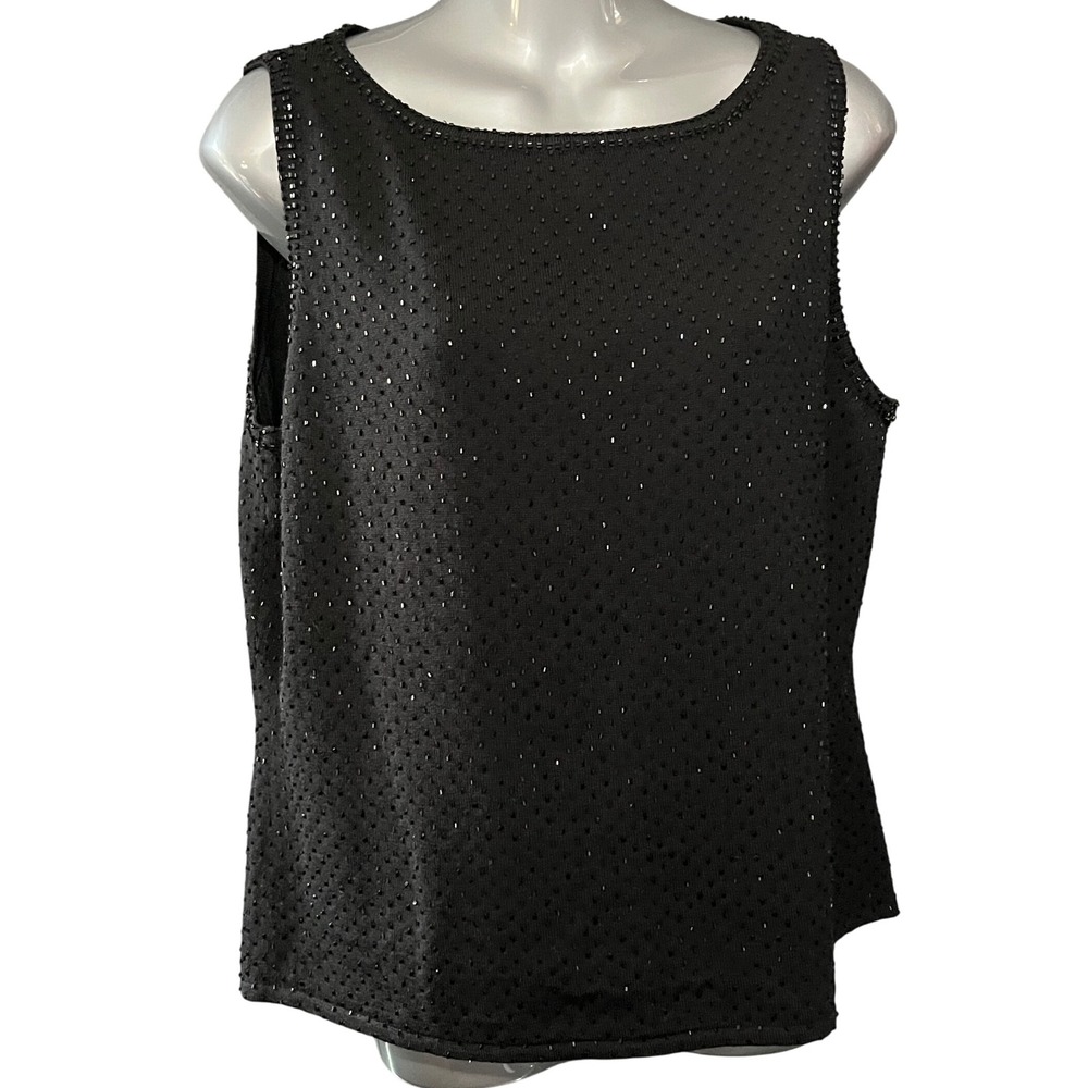 g Collection Beaded Tank Top Sleeveless Black Knit Party Blouse